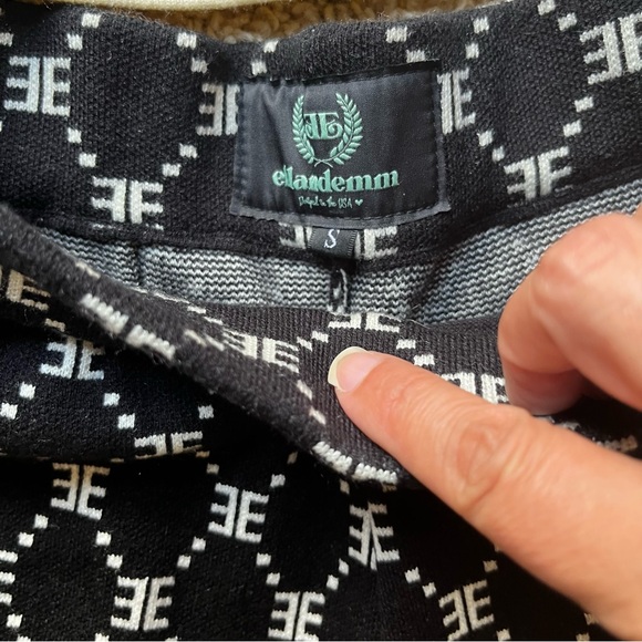 Ellandemm monogram collared wide leg knit set Small EUC black and white EE print - Picture 10 of 15